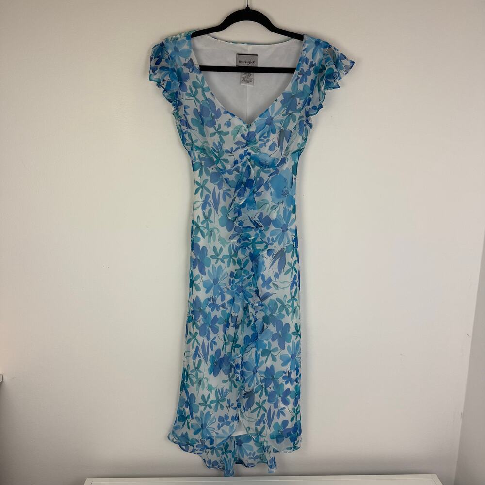 Vintage Breakin' Loose Womens Y2K 90s Short Flutter Sleeve Floral Blue Dress 7/8